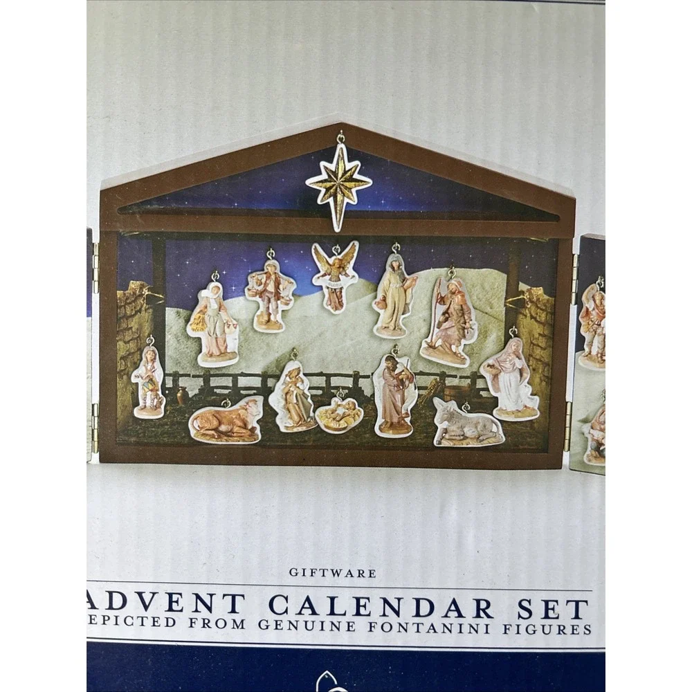 Fontanini Advent Calendar Nativity Set Wooden Stable Ornaments Complete 1266